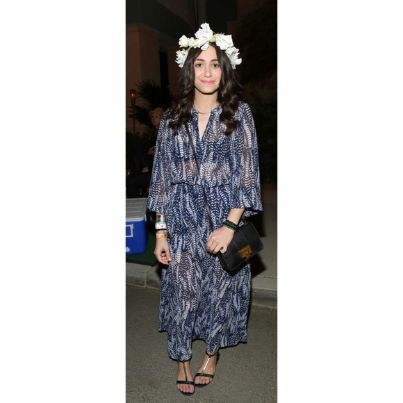 H&M // ultra-glam blue & white feathered print semi-sheer long maxi dress - Picture 11 of 15